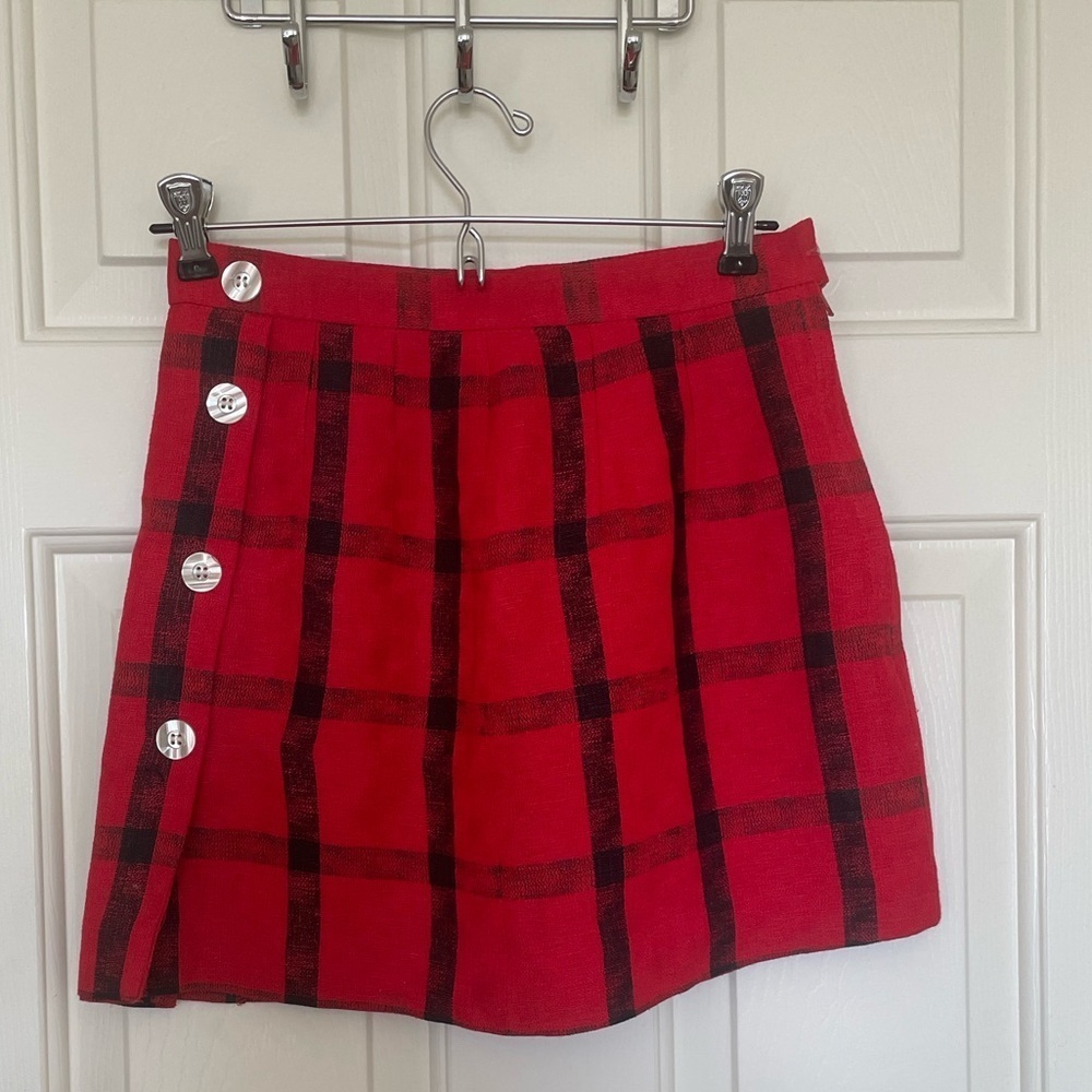 Vintage Giorgio Sant Angelo linen black and red plaid skirt 6